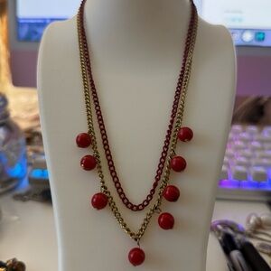 Retro Red and Gold beaded layered Necklace